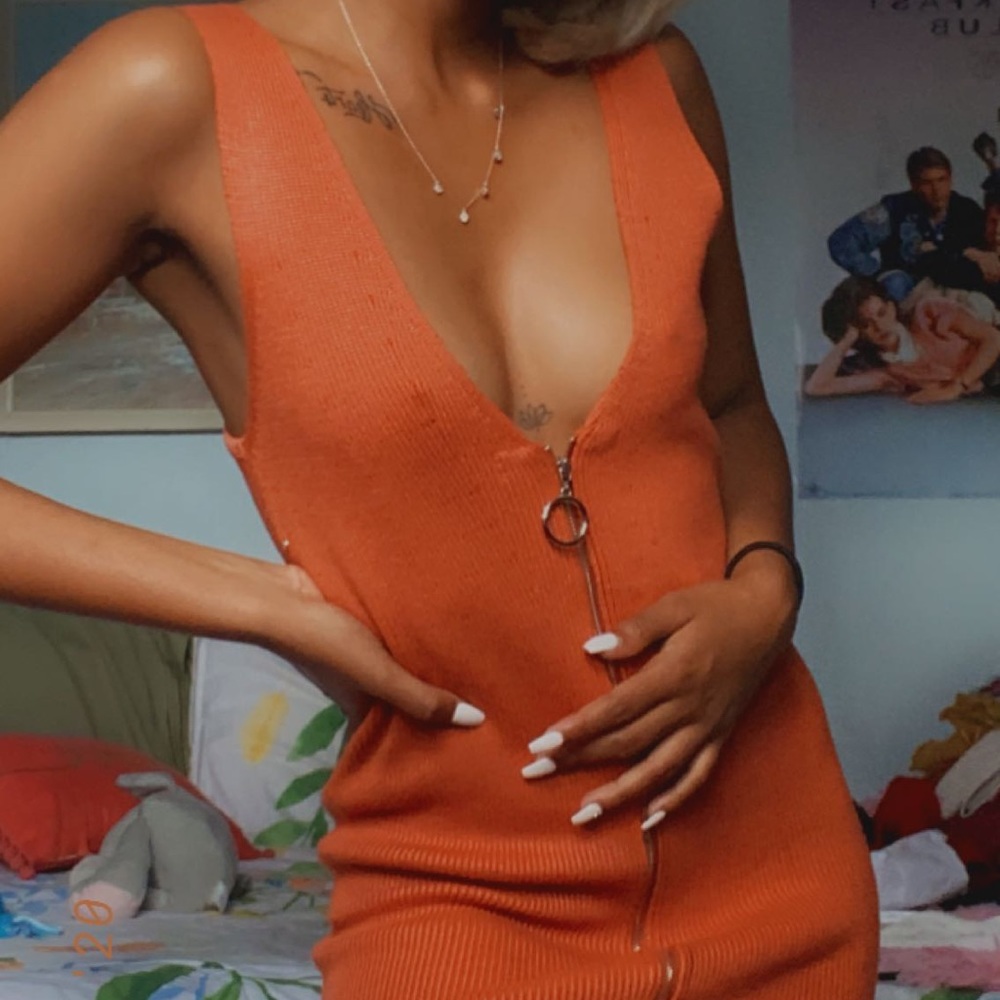 Sexy orange zipper dress